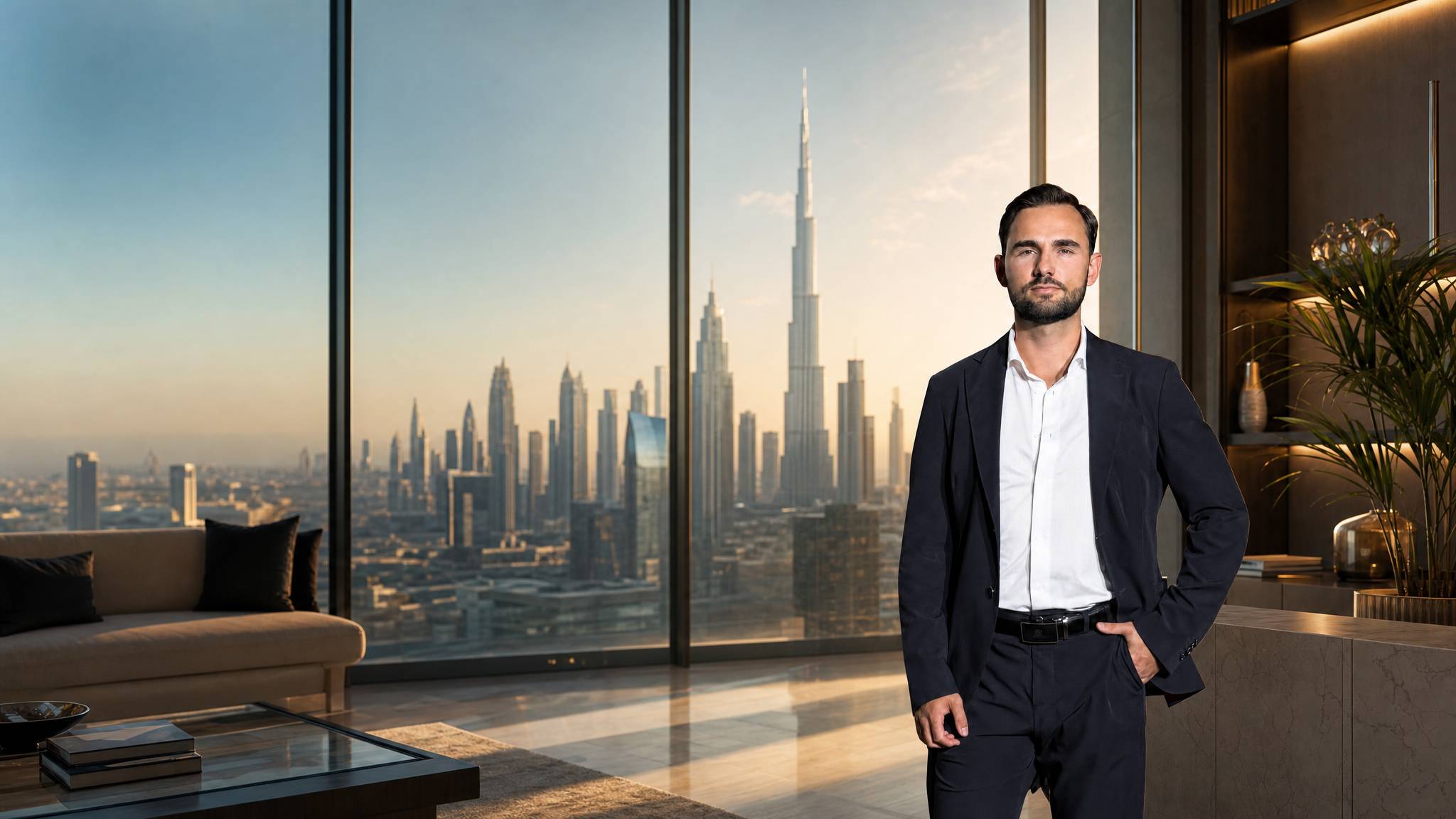 Daniel Schmal vor Ort in Dubai Skyline Dubai Business Bay