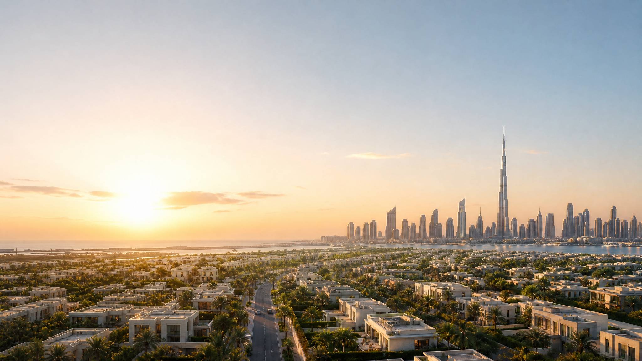 Skyline von Dubai mit Burj Khalifa zur blauen Stunde