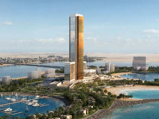 Waterfront-Projekt in den nördlichen Emiraten bei Nacht